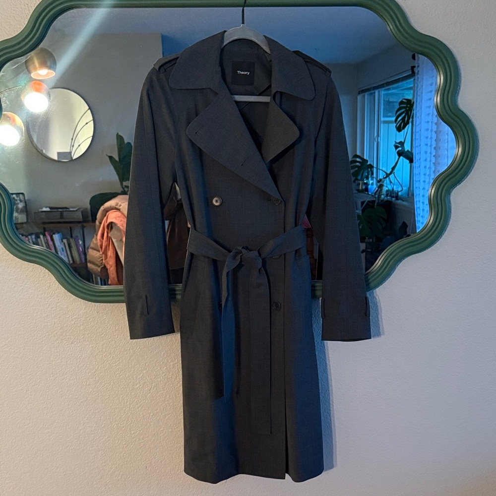 Theory Women's Grey Lightweight Wool Trench Coat